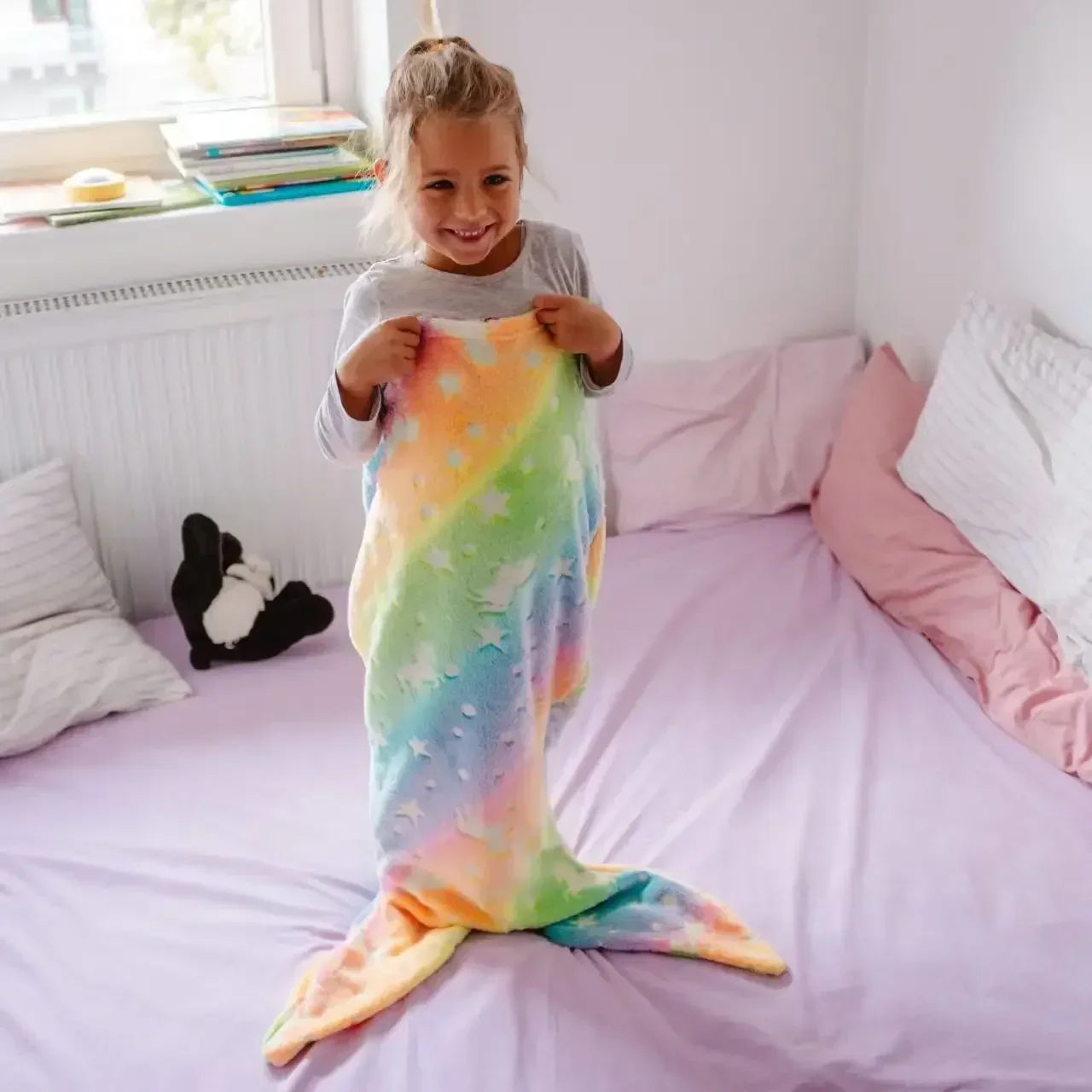 Mermaid Tail Design Soft Flannel Wearable Blanket for Kids