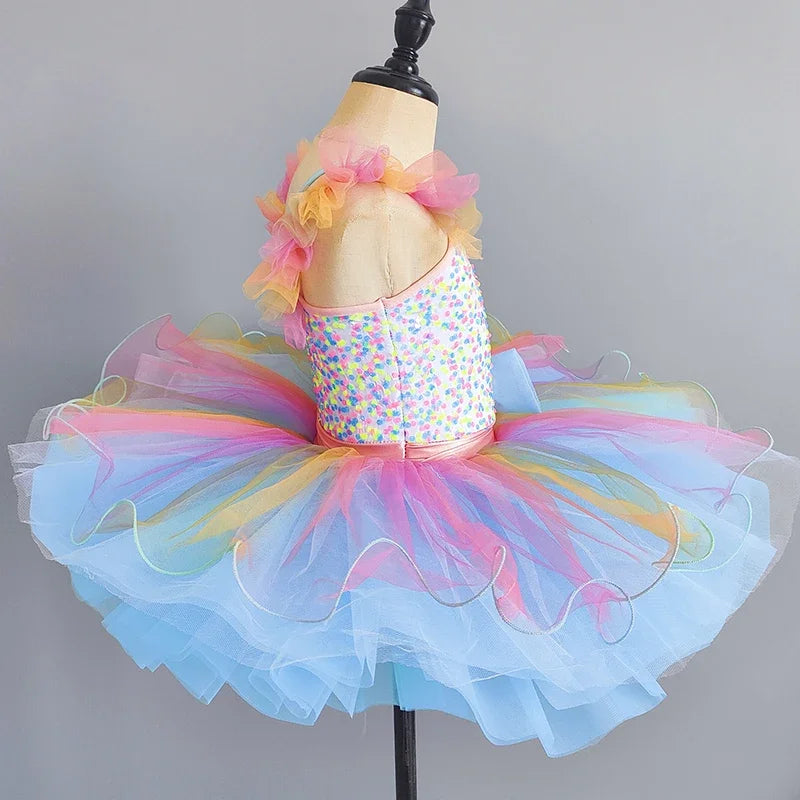 Kids Girls Rainbow Color Design Ballerina Dress