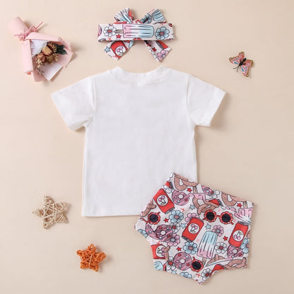 Flag and Floral Print Independence Day Baby Girl Clothes childrensterritory