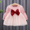 Girls' Long-Sleeved Bow Design Birthday Party Dresses childrensterritory