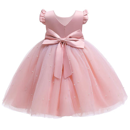 Kids Girls Big Bow Design Tulle Princess Dresses for Summer childrensterritory