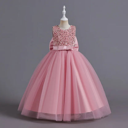 Teenage Girls Elegant Long Tulle Sequined Princess Party Dresses childrensterritory