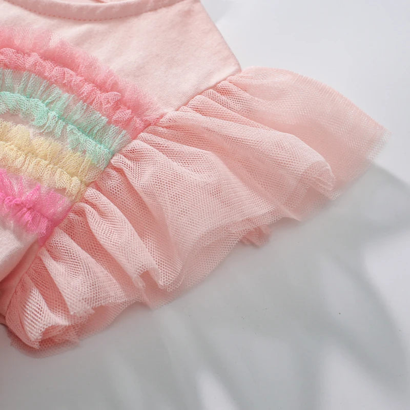 Short-Sleeves Rainbow Print Summer Dresses for Girls childrensterritory