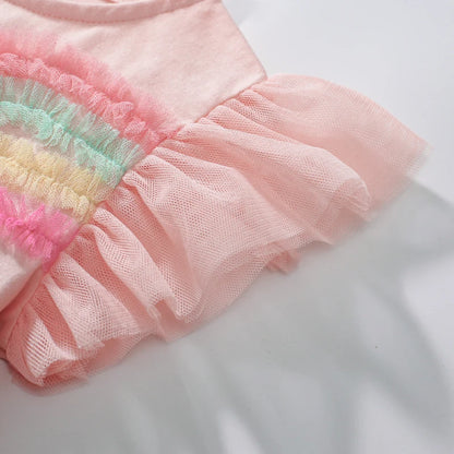 Short-Sleeves Rainbow Print Summer Dresses for Girls childrensterritory