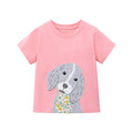 Kids Girls Cartoon Dog Embroidery Summer Pink Top childrensterritory
