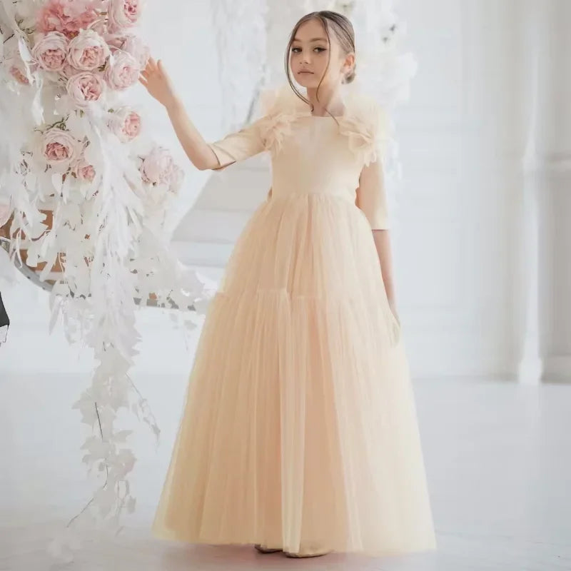 Tulle Flower Girl Dresses With Bow For Wedding Birthday