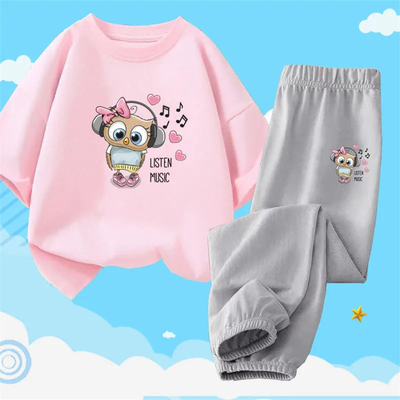 2pcs Kids Girls Cute Cartoon Print T-shirts + Pants Summer Outfit childrensterritory