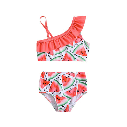 2PCS Watermelon Print Kid Girl Tankini Swimsuit Set