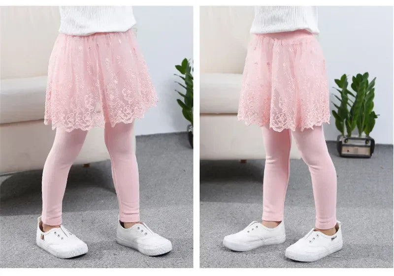 Kids Girls Lace Design Slim Skirt Trousers