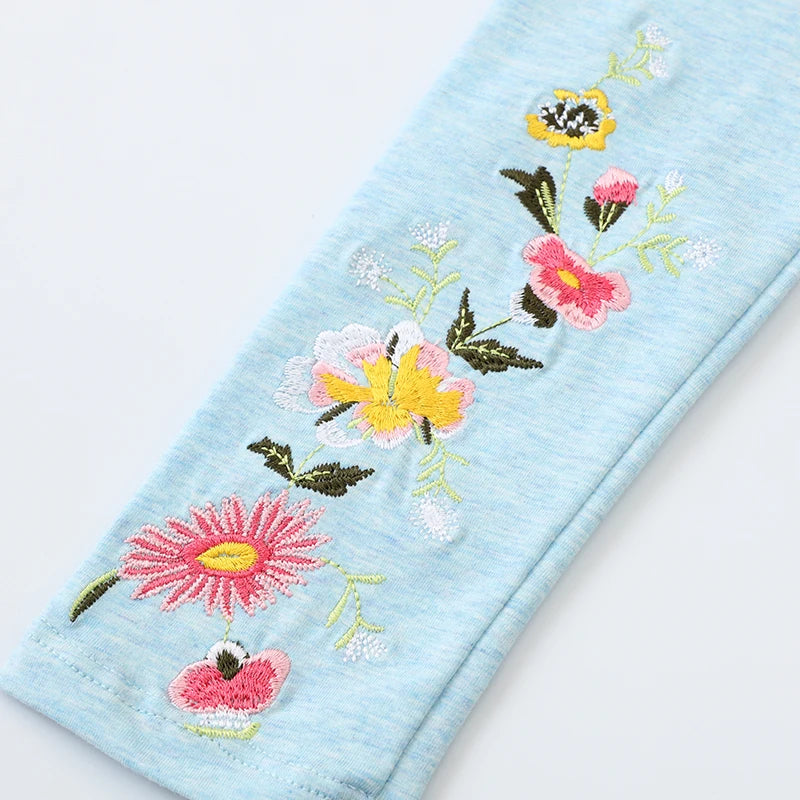 Flower Design Embroidery Cotton Leggings For Girls childrensterritory