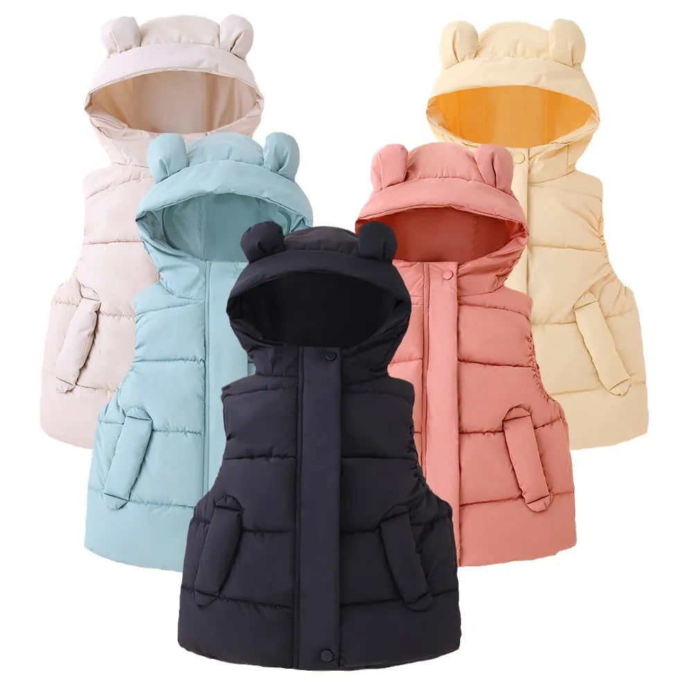 Kids Cotton Padded Hooded Sleeveless Waistcoats childrensterritory
