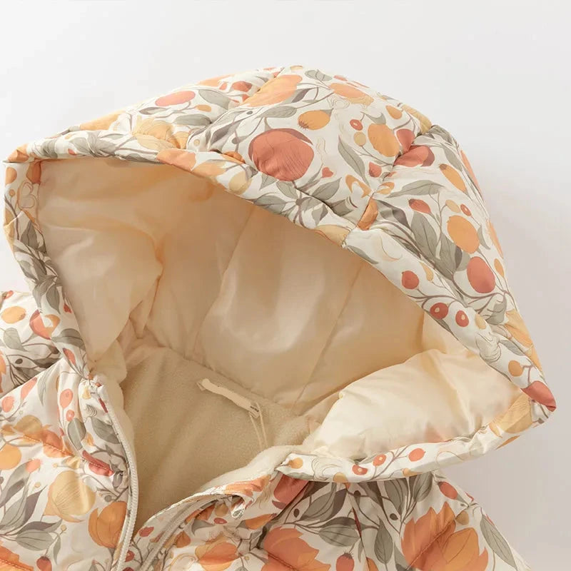 Girls Floral And Swan Printed Zipper Hooded Warm Jackets childrensterritory