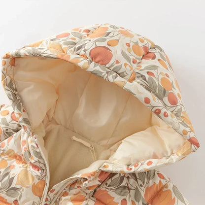 Girls Floral And Swan Printed Zipper Hooded Warm Jackets childrensterritory