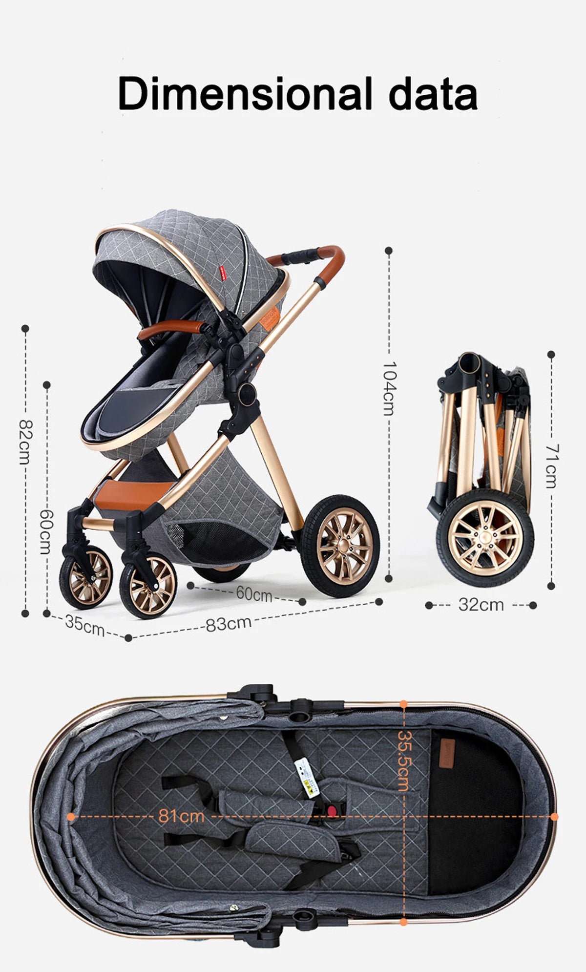 Luxury 2-in-1 Foldable High Landscape Baby Stroller