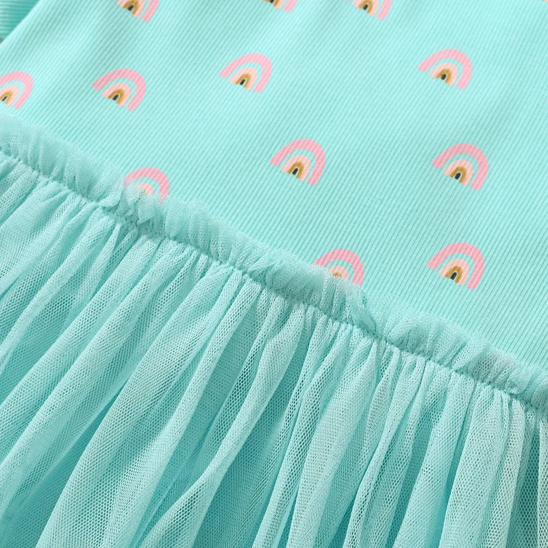 Kids Girls Rainbow Printed Summer Cotton Party Dresses childrensterritory