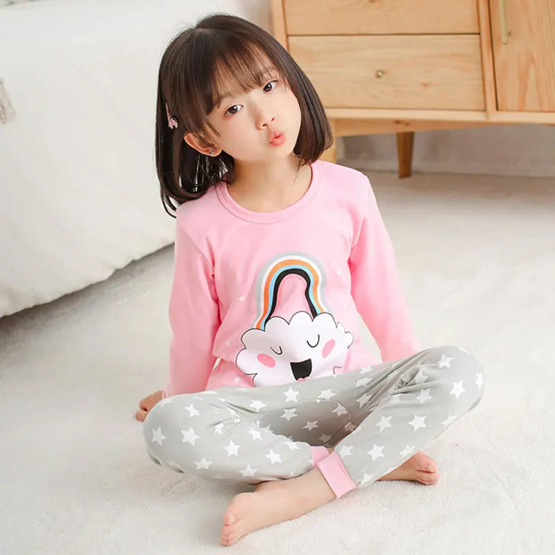 Long Sleeve Cartoon Design Kids Winter Warm Pajamas Sets childrensterritory