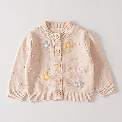 Infant Girls Long Sleeve Embroidery Knitted Cardigan childrensterritory