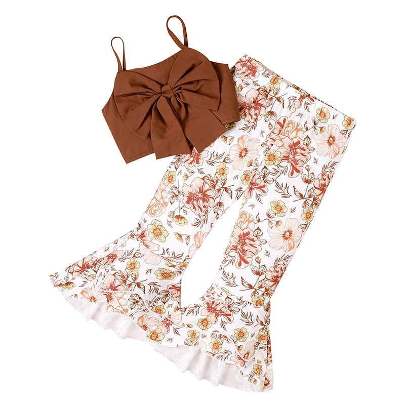 Bowknot Camisole with Floral Flare Pants for Girls childrensterritory