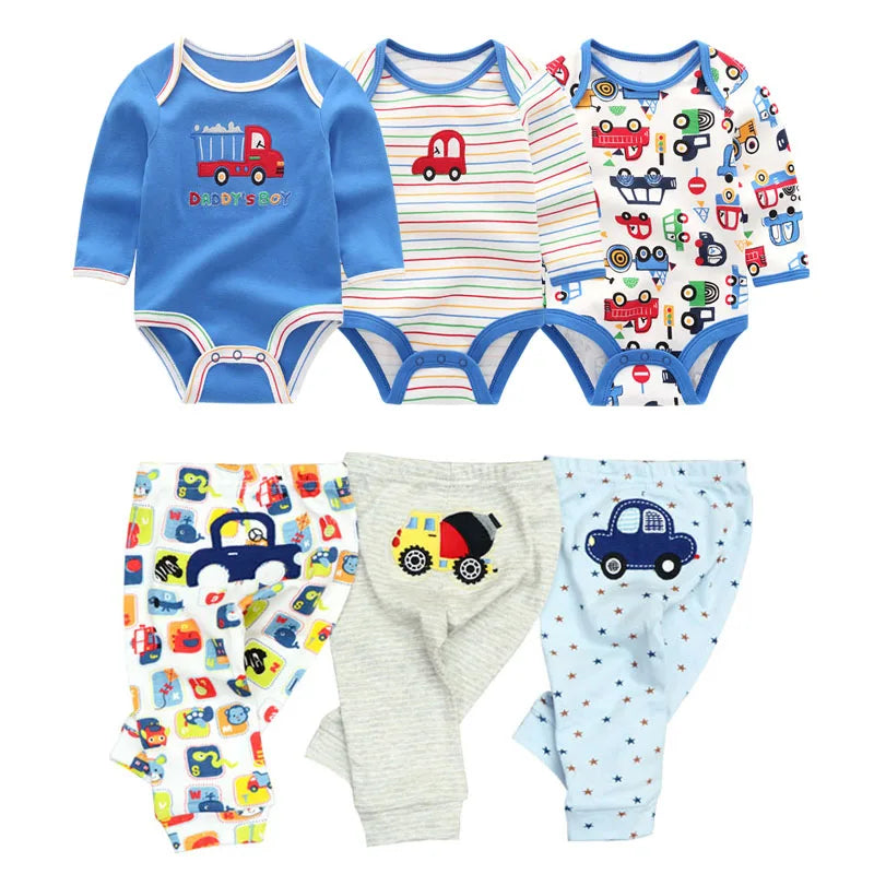 Newborn Baby Cartoon Print 6/8Pieces Soft Bodysuits+Pants Sets childrensterritory