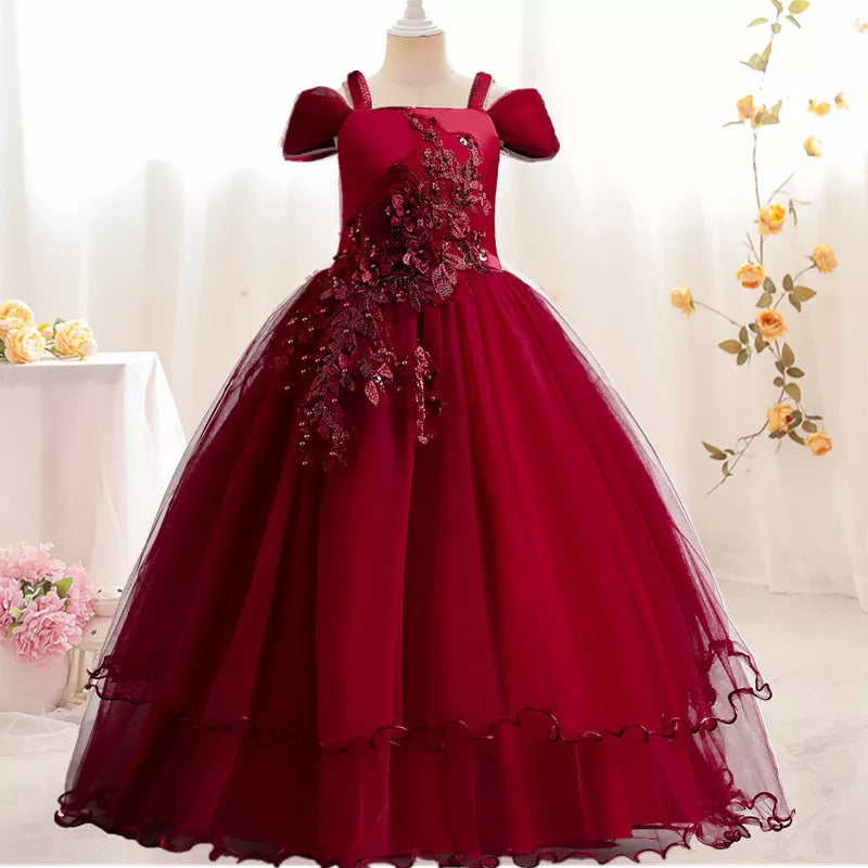 Kids Girls Lace Embroidery Bridesmaid Party Dress childrensterritory