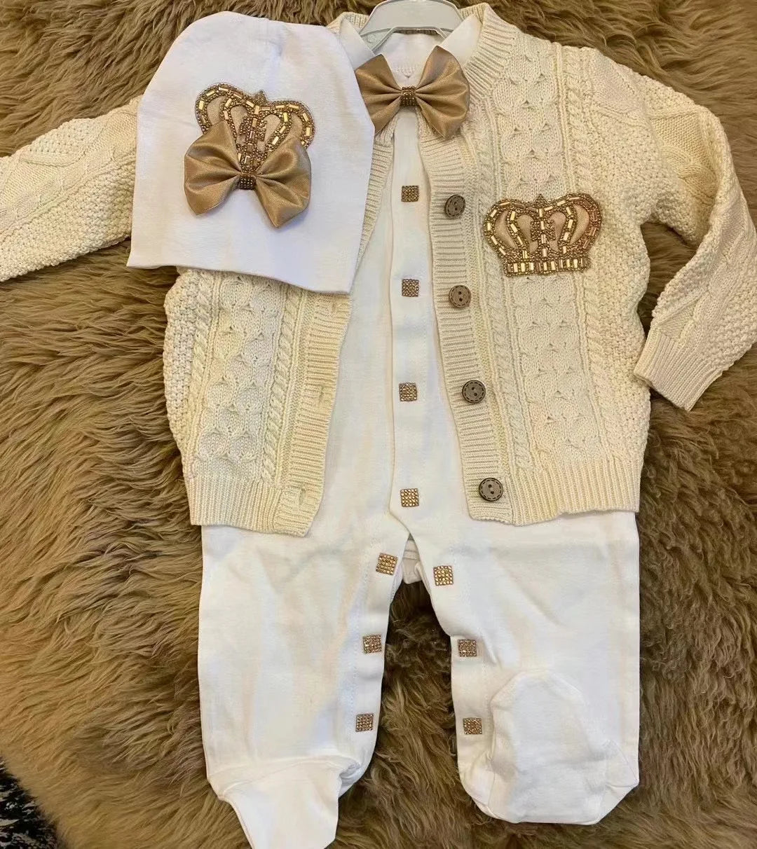 3pcs Pearly Crown Personalised Name Onesie for Newborn Babies childrensterritory