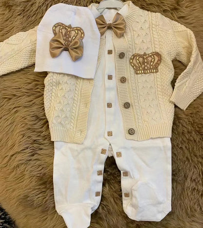 3pcs Pearly Crown Personalised Name Onesie for Newborn Babies childrensterritory