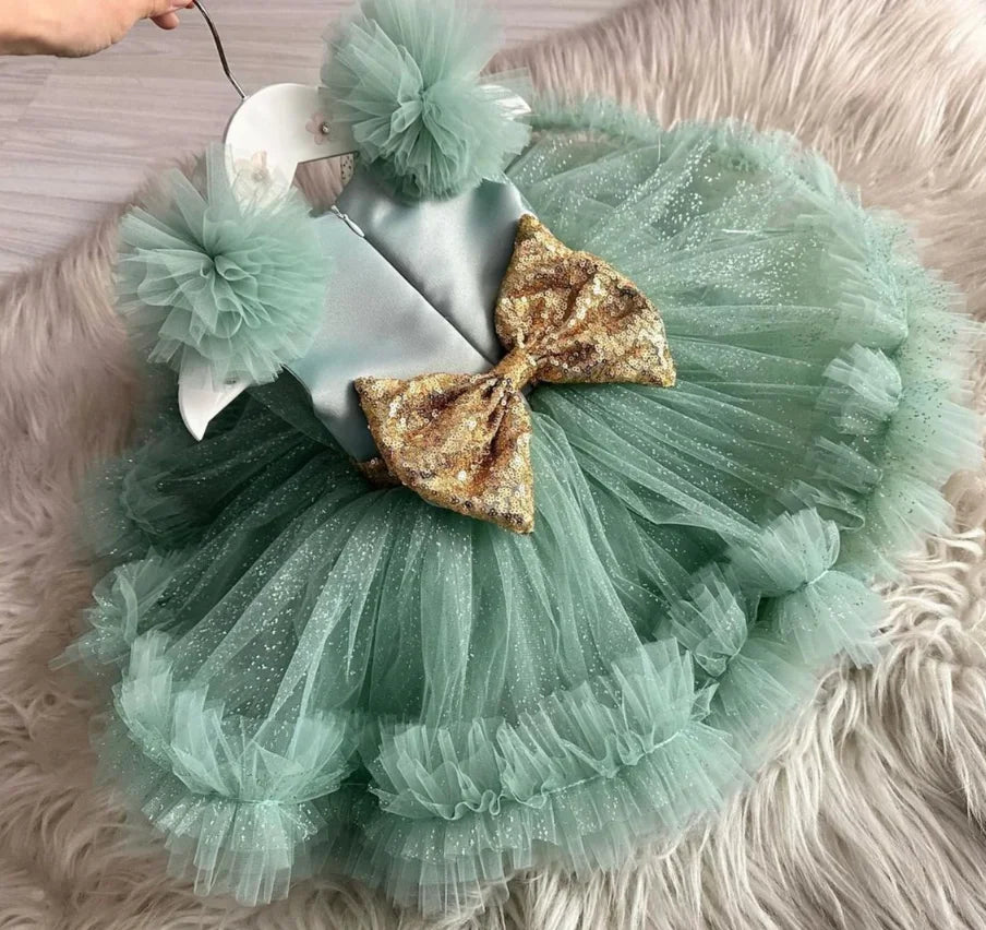 Little Girls Tutu Sparkling Birthday Dress with Bow Design