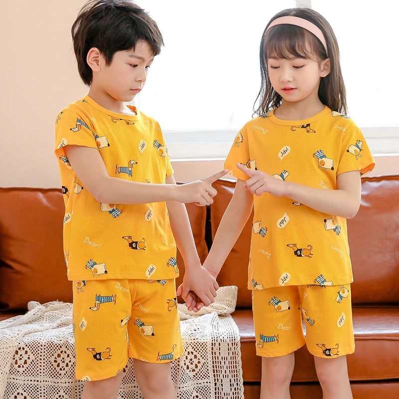 Kids Cartoon Print Short Sleeves Summer Pajamas Sets childrensterritory