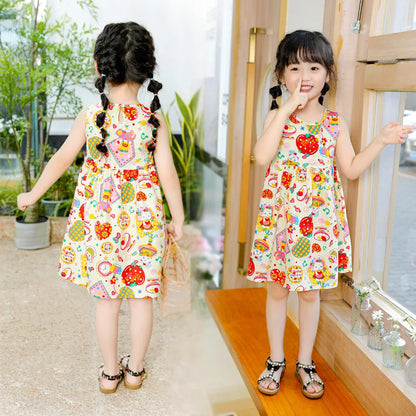 Kids Girls Cartoon Pattern Summer Party Dresses