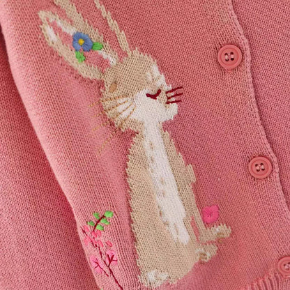 Kids Girls Floral and Rabbit Embroidery Knitted Cardigans childrensterritory