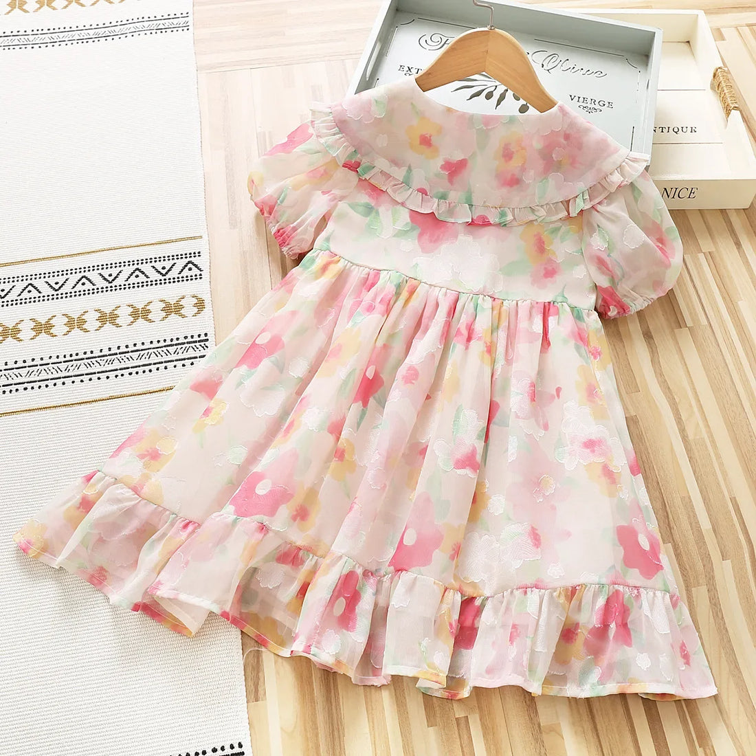 Kids Girl Floral Print Short Sleeve Summer Party Dress