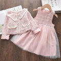 Kids Girls Retro Style Plaid Winter Party Dresses 2pcs Set