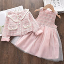 Kids Girls Retro Style Plaid Winter Party Dresses 2pcs Set