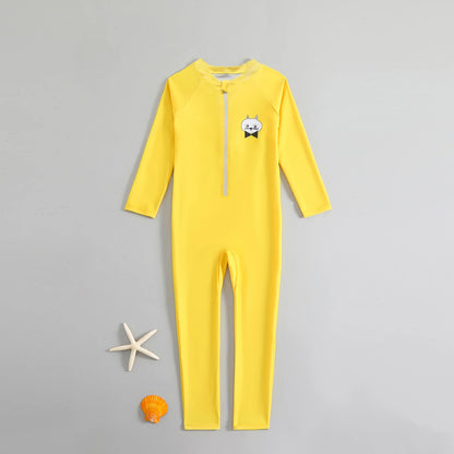 Cartoon Print Long Sleeve One Piece Swimsuit for Kids