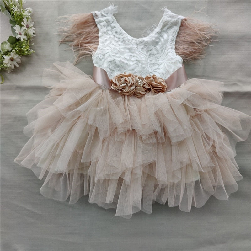 Baby/Kids Girl Tutu Lace Birthday Party Dress with Sashes childrensterritory