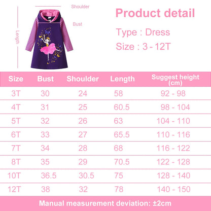 Kids Girls Fairy Cartoon Print Hooded Cotton Dress childrensterritory