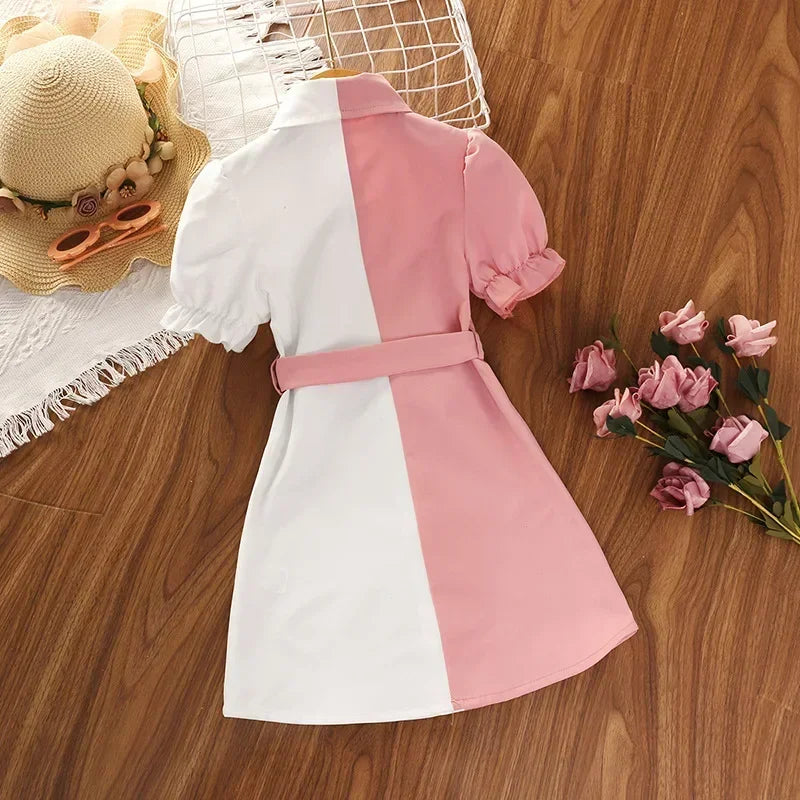 Lace-up A-line Patchwork Kids Girls Summer Dress