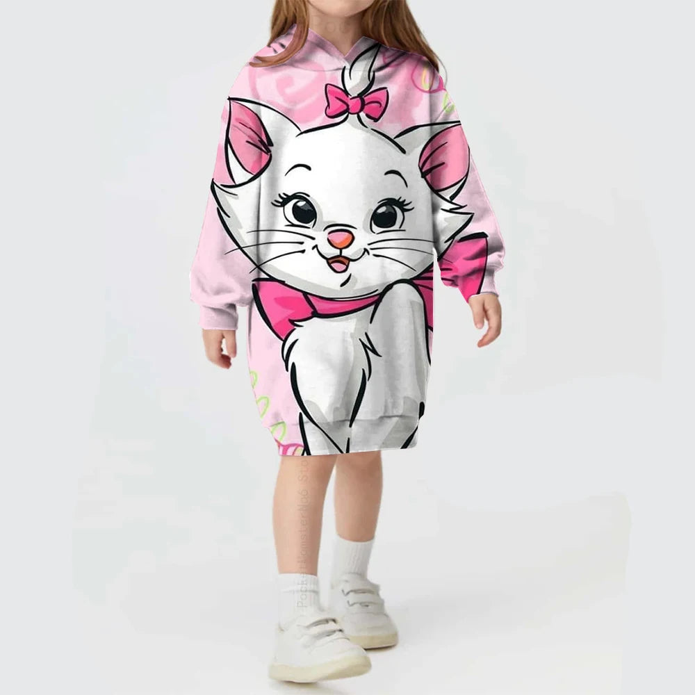 Kids Girls Cute Cat Print Casual Hoodie Dresses