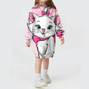 Kids Girls Cute Cat Print Casual Hoodie Dresses childrensterritory