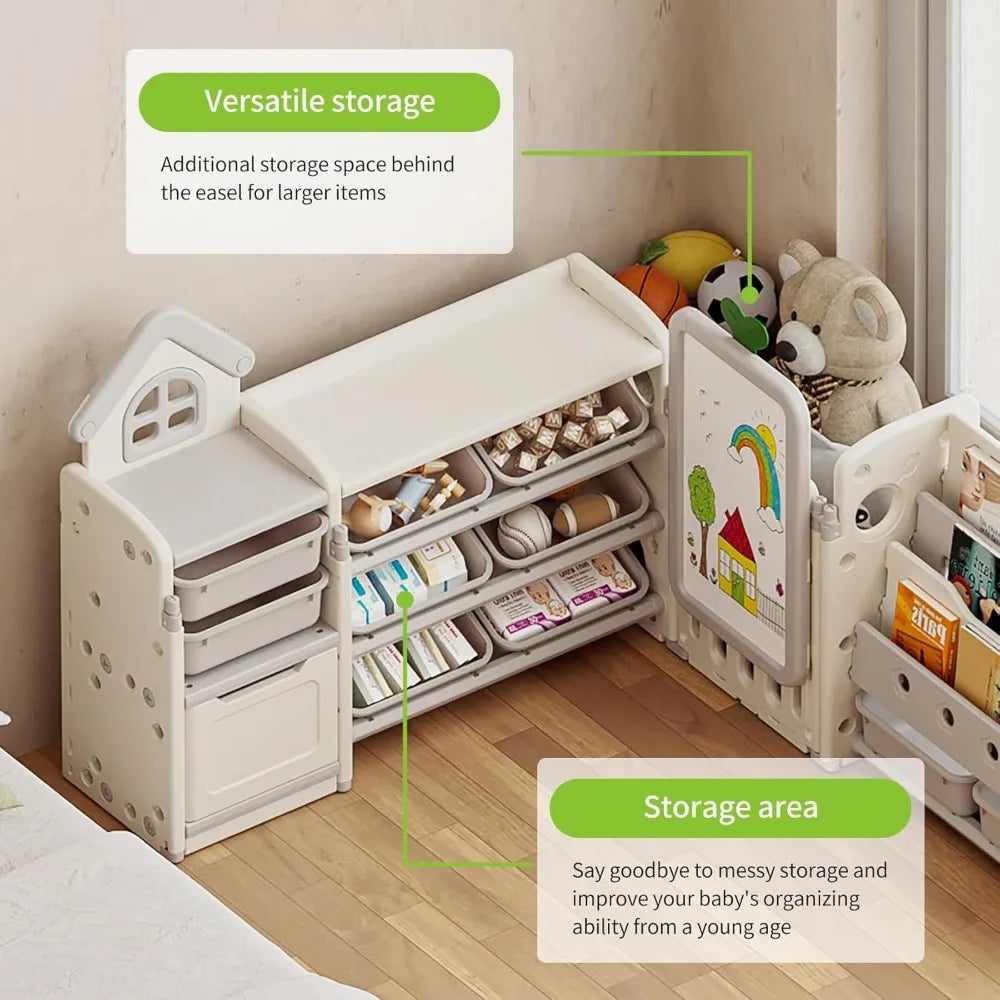 Multipurpose Toy Storage Rack and Drawing Board for Kids