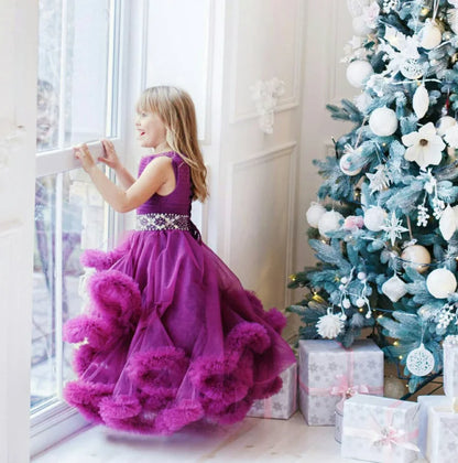 Puffy Purple Mommy and Me Long Matching Party Dress childrensterritory