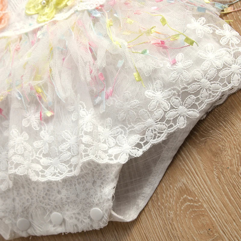 Baby Girls Cute Flower Lace Design Sleeveless Rompers