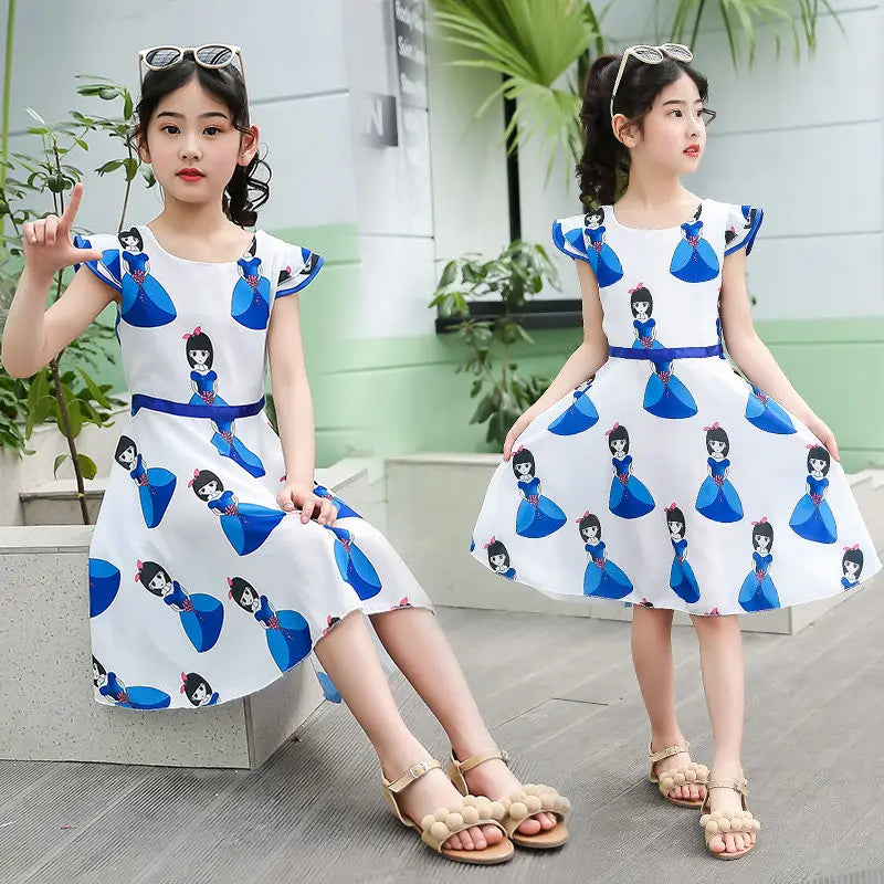 Kids Girls Sleeveless Kitty Design Summer Party Dresses