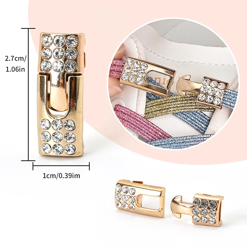 Colorful 1Pair Elastic Lace Shoelaces with Diamond Buckle