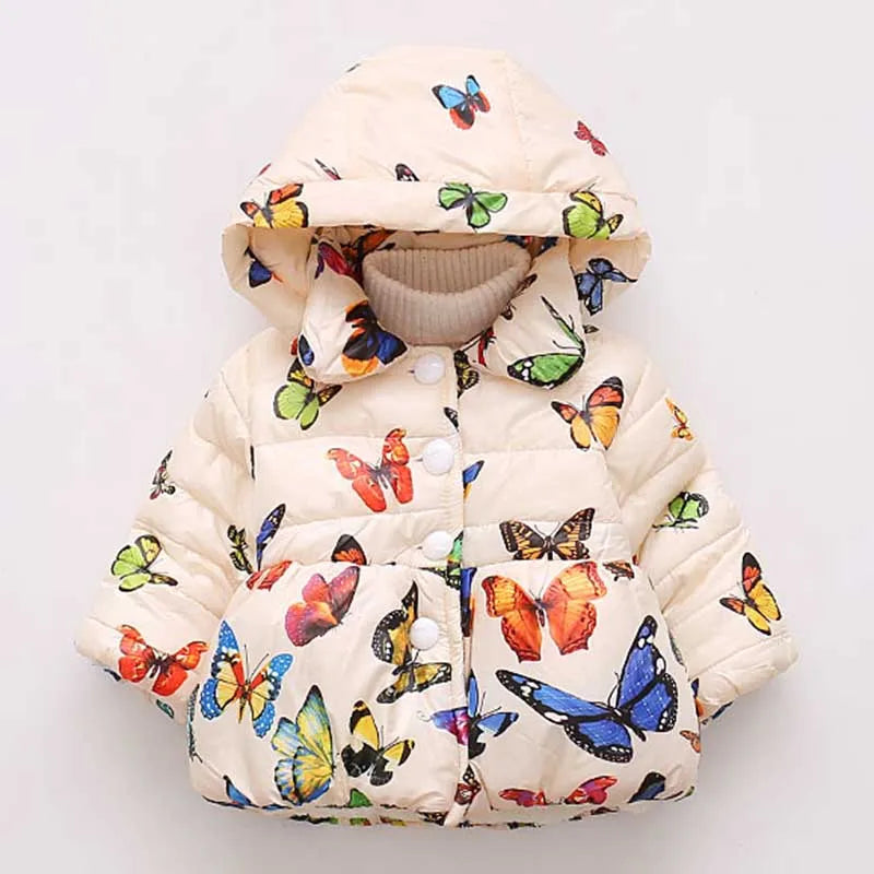 Butterfly Print Warm Hooded Jacket Winter for Baby Girls
