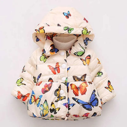 Butterfly Print Warm Hooded Jacket Winter for Baby Girls