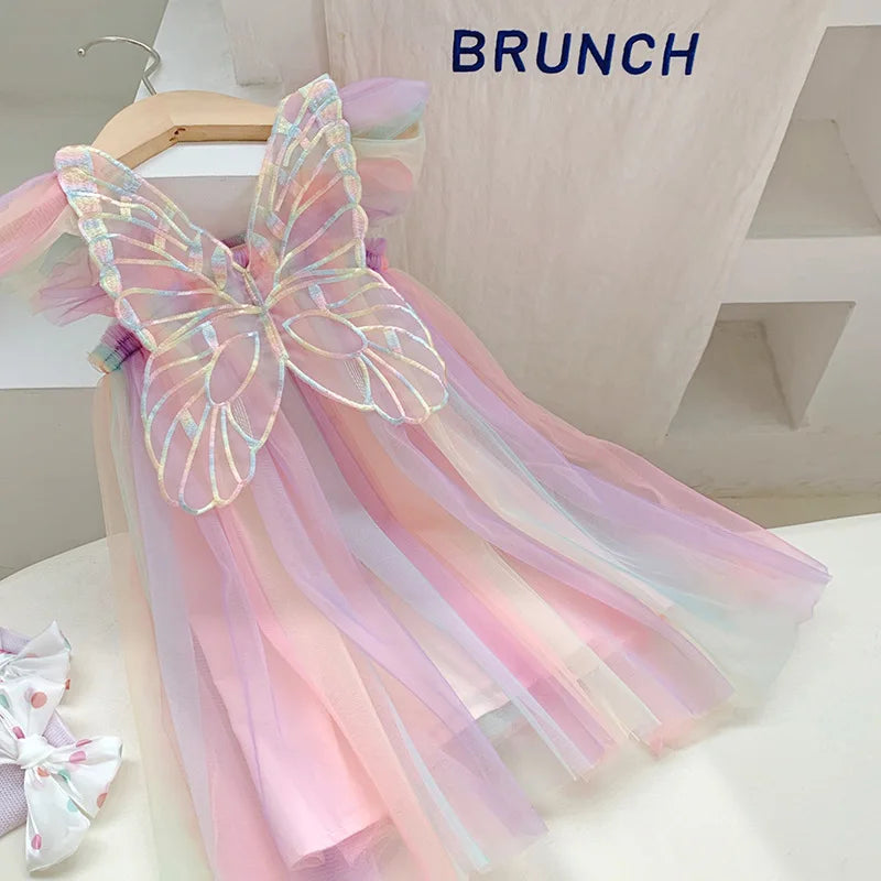 Little Girls Rainbow Stereoscopic Wings Design Summer Princess Dresses childrensterritory