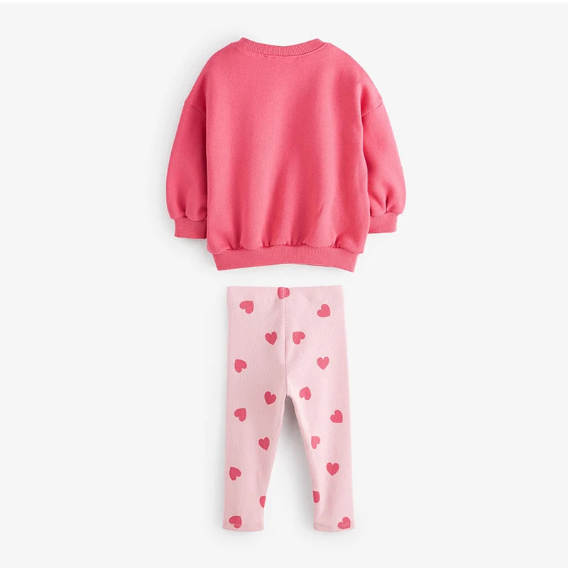 Kids Girls Heart Print Pink Cotton Hoodie and Legging Sets for Autumn childrensterritory