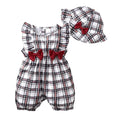 Newborn Girl Plaid Design Summer Romper and Hat Set childrensterritory
