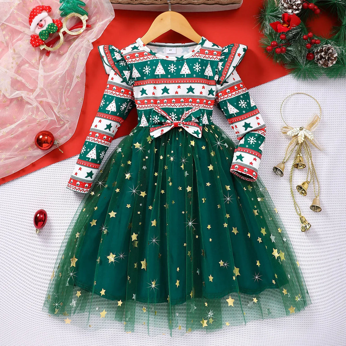 Kids Girls Christmas Style Long Sleeve Party Dresses